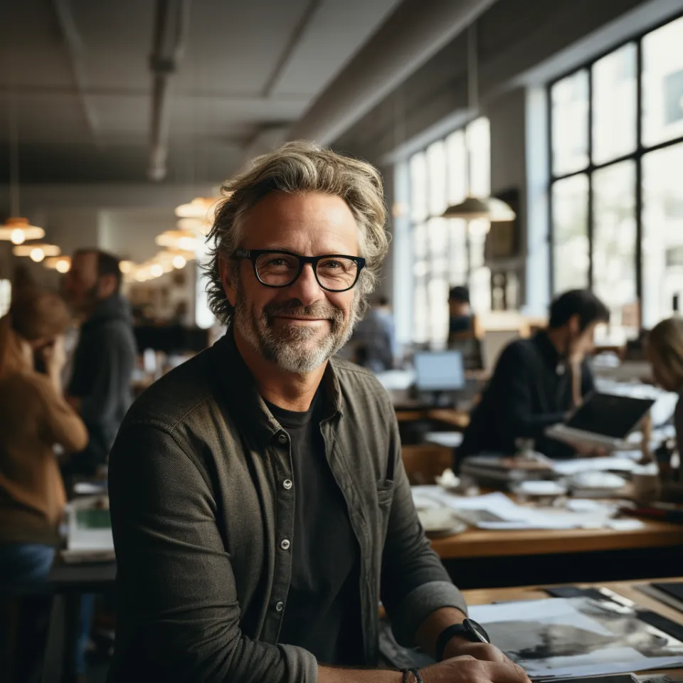 Kunde mittleren Alters lächelt